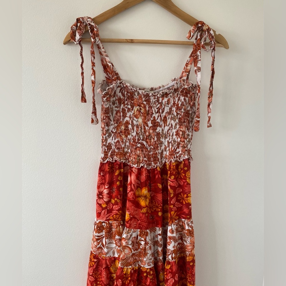 Anthropologie Boho Maxi Dress - Abel the Label Orange/Red, Tie Straps